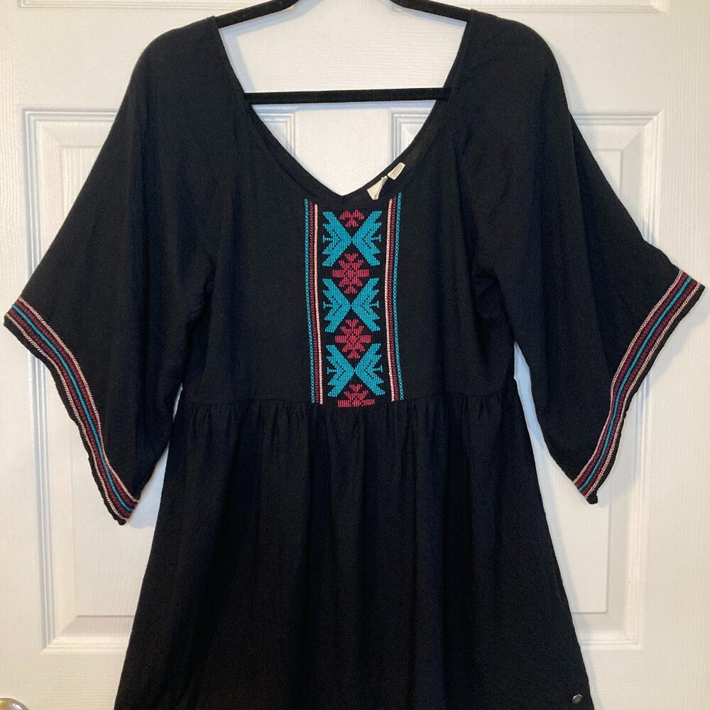 ROXY Women's Sunset City 2 Tropical Embroidered Black Shift Dress - Size M